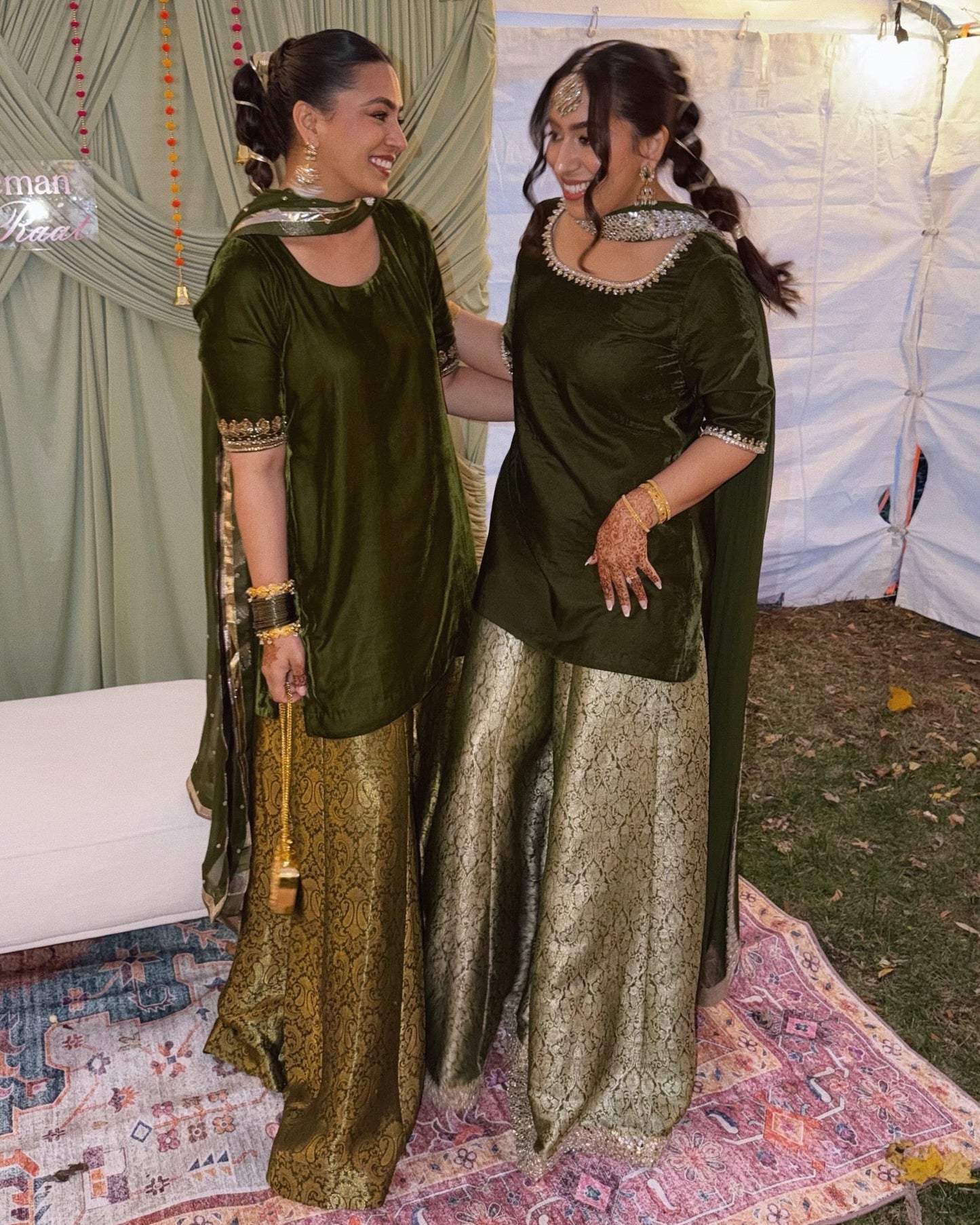 Aila Olive Velvet Shirt & Sharara