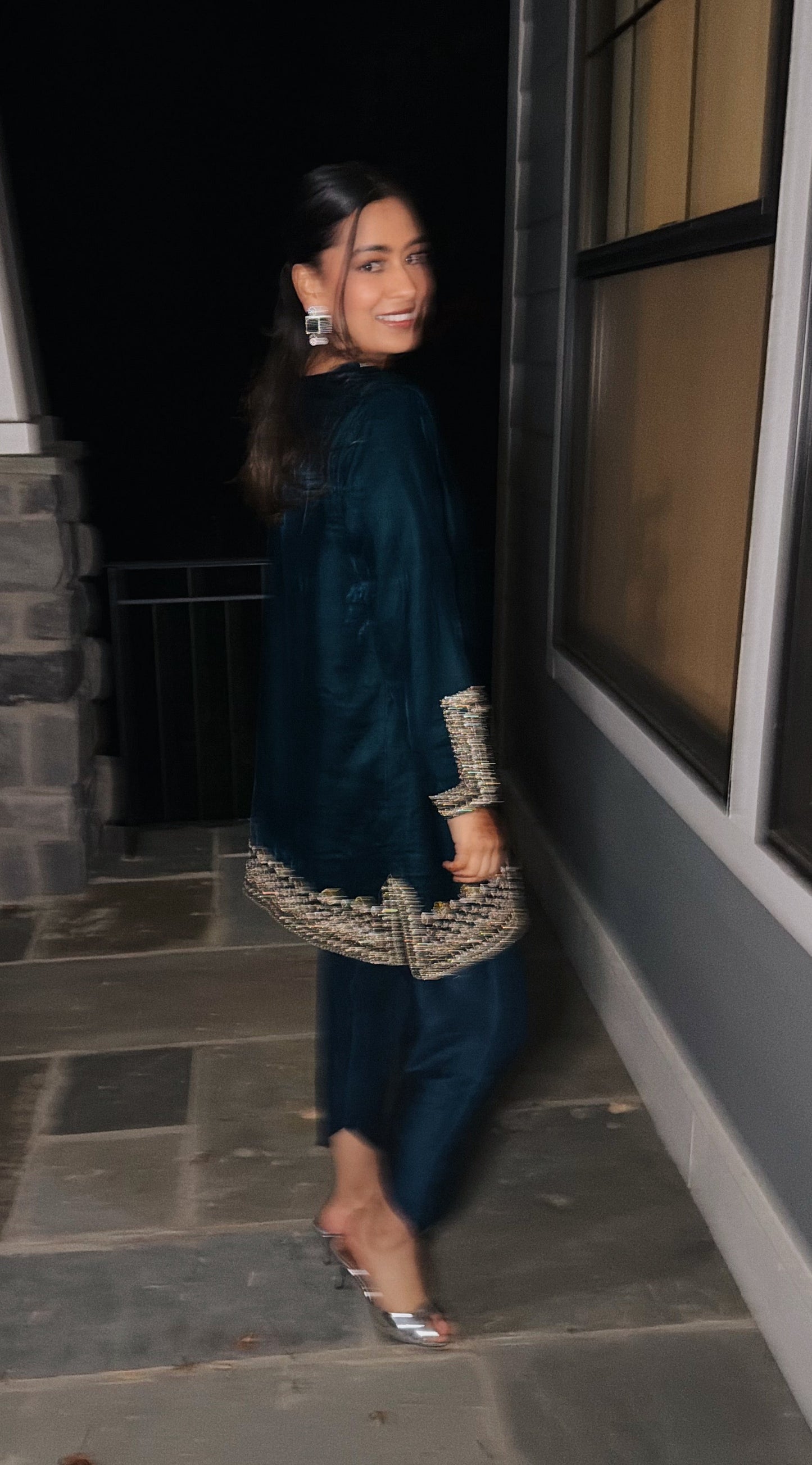 Zuri Teal Velvet Kurta & Shalwar
