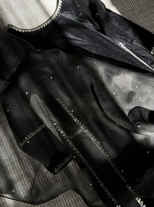 Onyx Velvet Shirt & Swirl Lengha