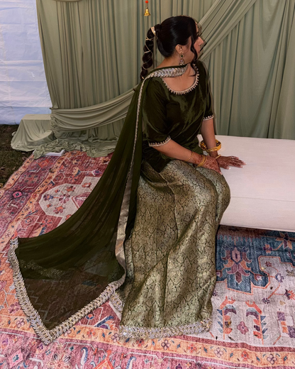 Aila Olive Velvet Shirt & Sharara