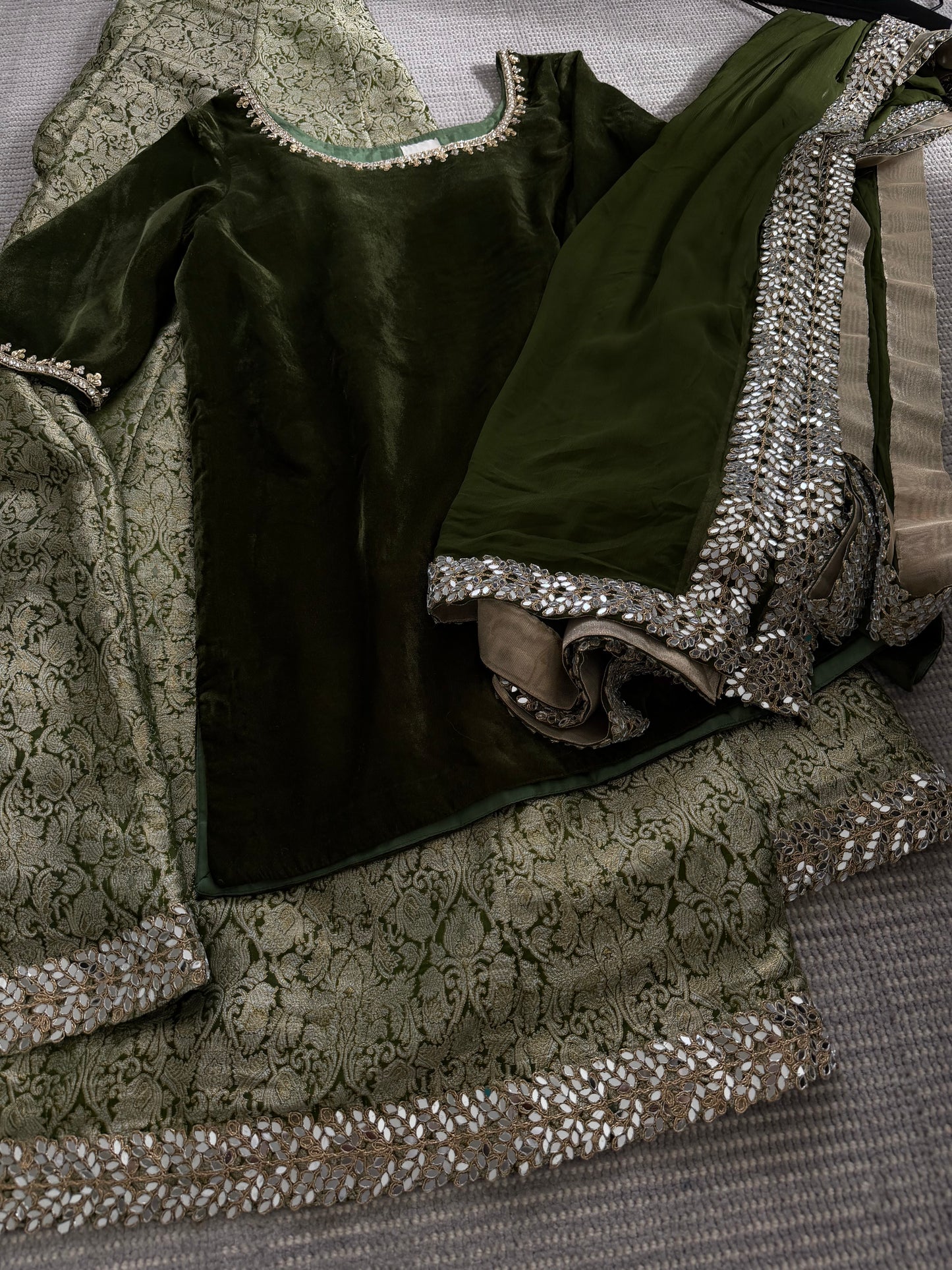 Aila Olive Velvet Shirt & Sharara