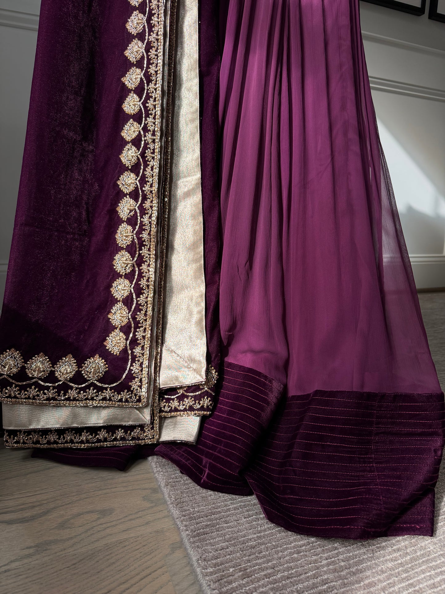 Mila Plum Pishwas & Shawl