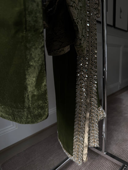 Aila Olive Velvet Shirt & Sharara
